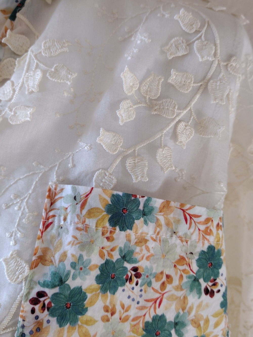 NWOT POL Floral Patchwork Lace Shacket in Cream & Teal - Picture 6 of 15